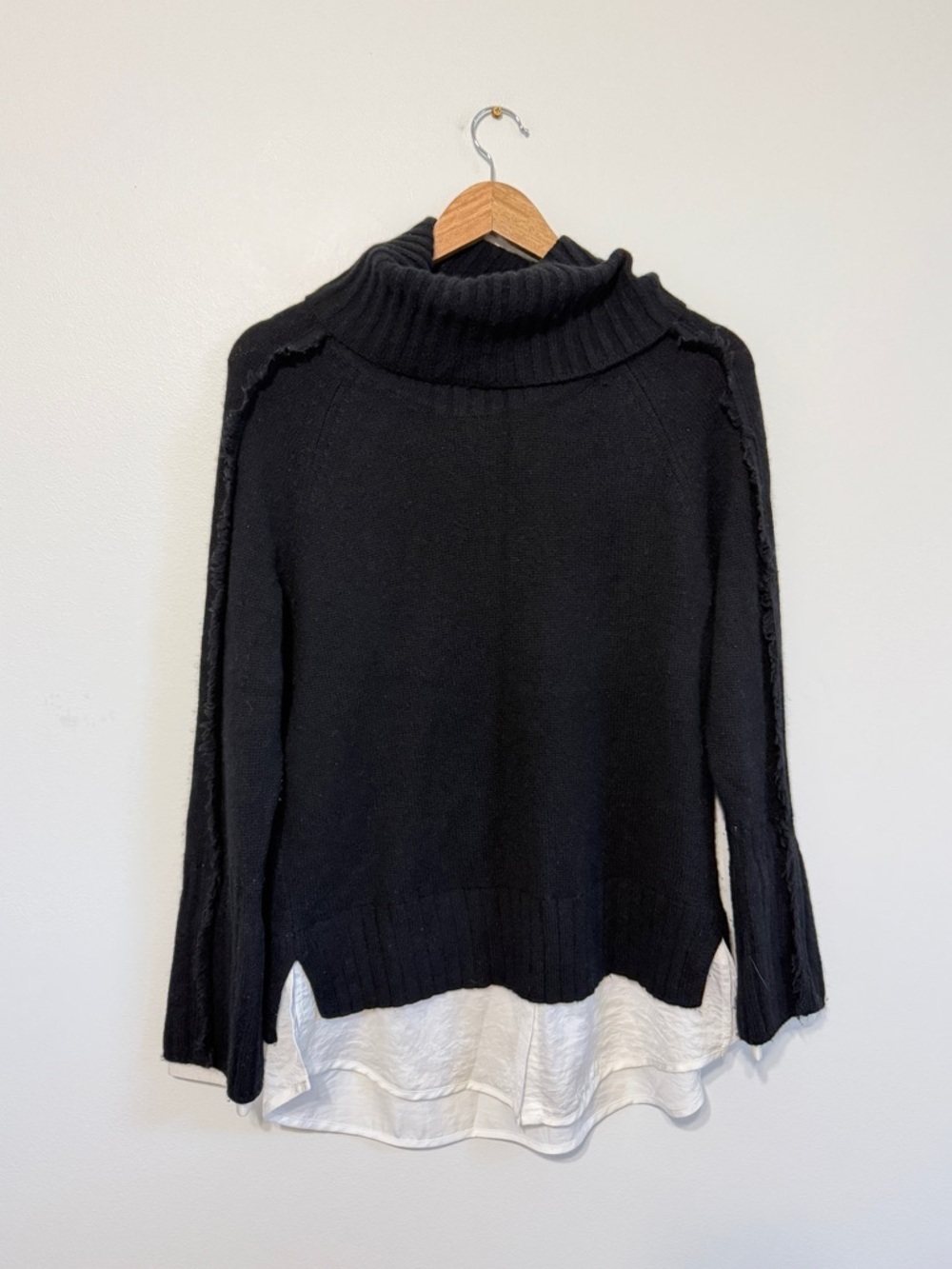 Brochu Walker The Jolie Fringe Layered Looker Black Cashmere Sweater Size Medium - Picture 2 of 10